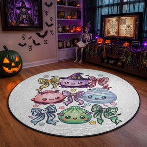 Kawaii Halloween Glitter Dumplings Coquette Bows Graphic Round Rug Cute Spooky Witch Mummy Vampire