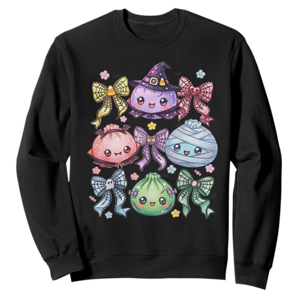 Kawaii Halloween Glitter Dumplings Coquette Bows Graphic Sweatshirt Cute Spooky Witch Mummy Vampire