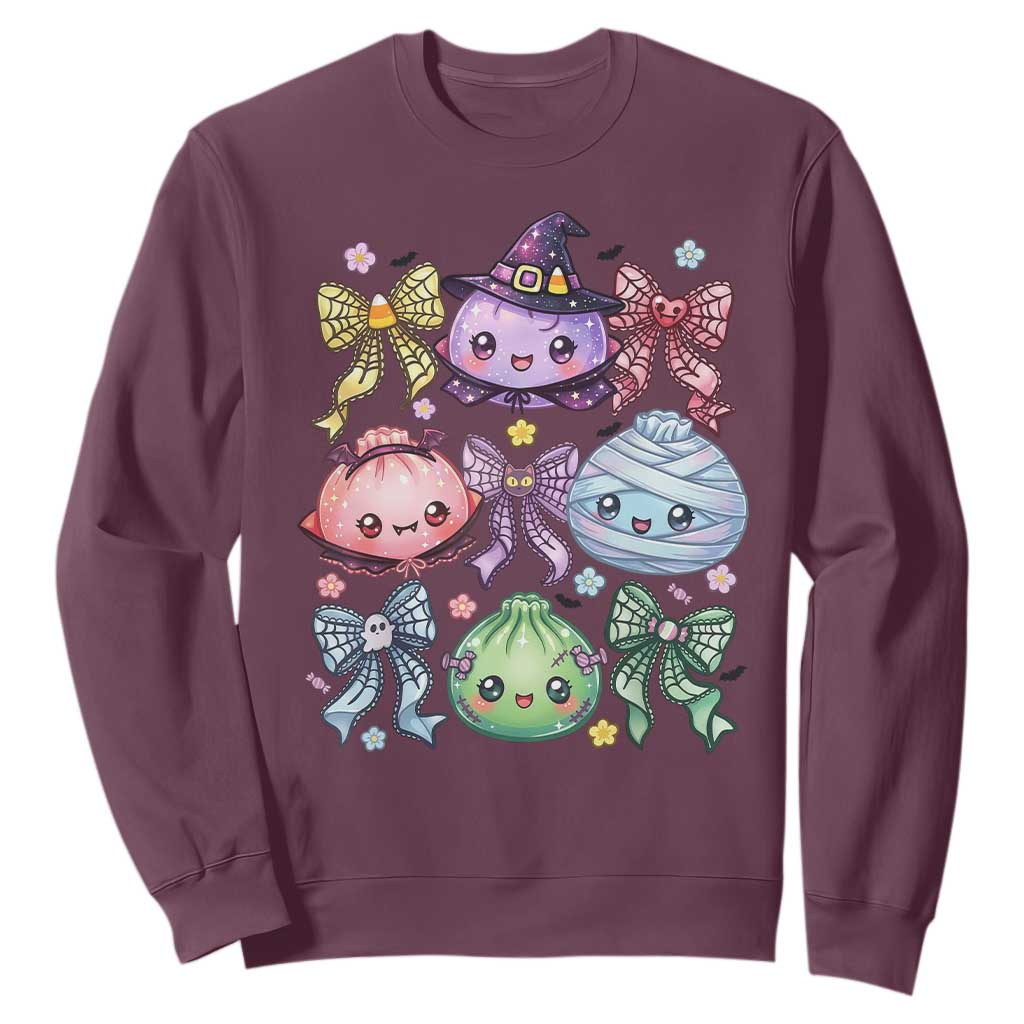 Kawaii Halloween Glitter Dumplings Coquette Bows Graphic Sweatshirt Cute Spooky Witch Mummy Vampire