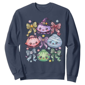 Kawaii Halloween Glitter Dumplings Coquette Bows Graphic Sweatshirt Cute Spooky Witch Mummy Vampire