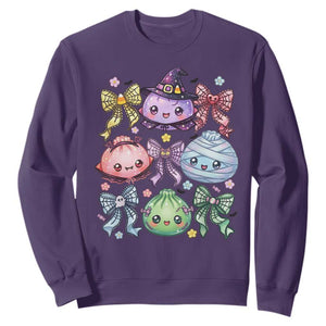 Kawaii Halloween Glitter Dumplings Coquette Bows Graphic Sweatshirt Cute Spooky Witch Mummy Vampire