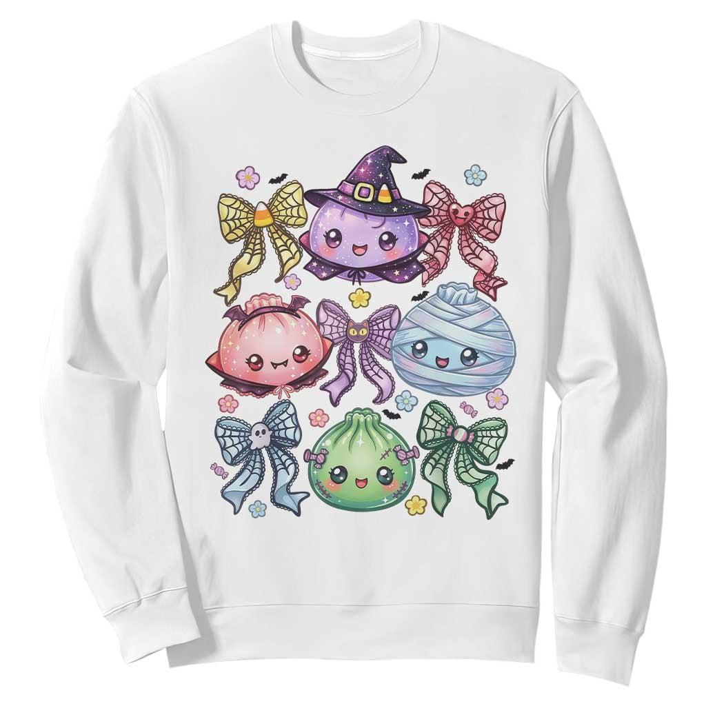 Kawaii Halloween Glitter Dumplings Coquette Bows Graphic Sweatshirt Cute Spooky Witch Mummy Vampire