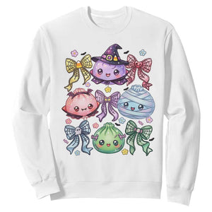 Kawaii Halloween Glitter Dumplings Coquette Bows Graphic Sweatshirt Cute Spooky Witch Mummy Vampire