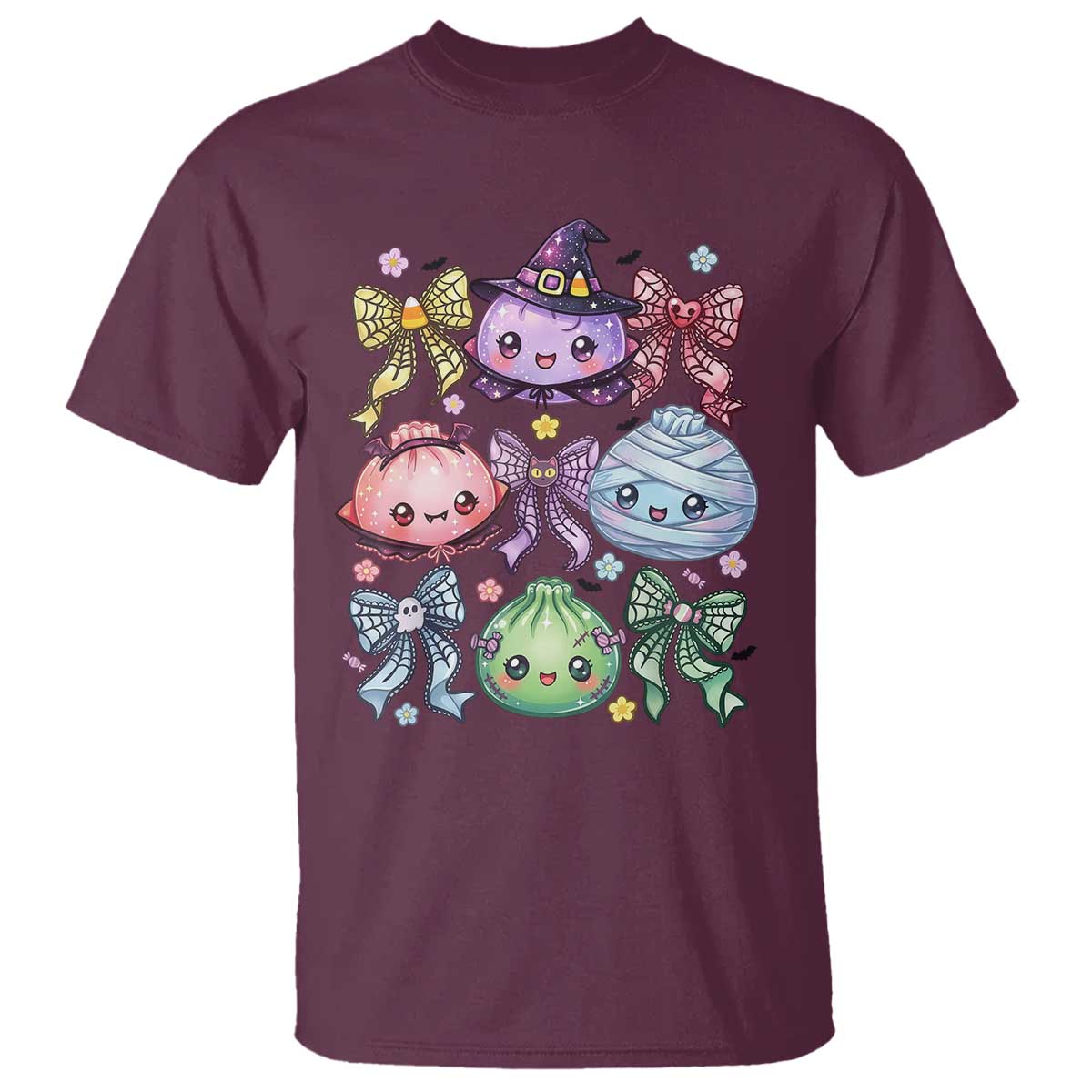 Kawaii Halloween Glitter Dumplings Coquette Bows Graphic T Shirt Cute Spooky Witch Mummy Vampire