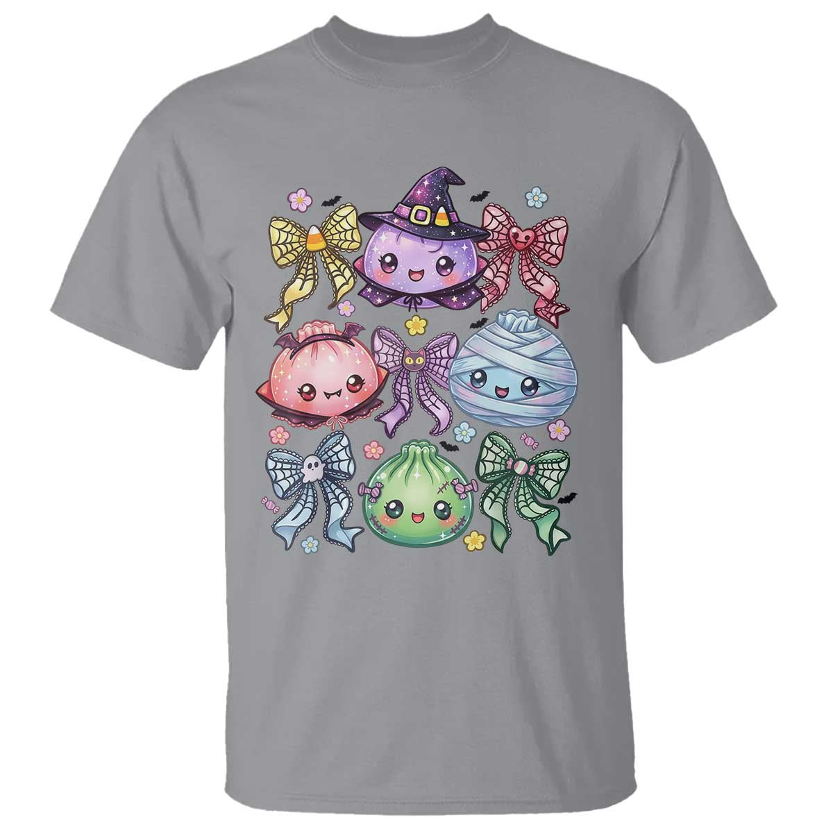 Kawaii Halloween Glitter Dumplings Coquette Bows Graphic T Shirt Cute Spooky Witch Mummy Vampire