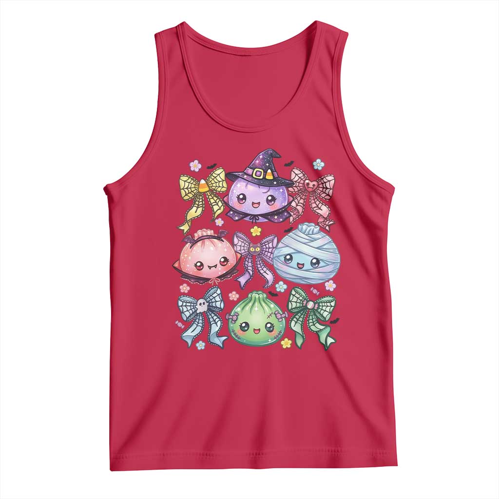 Kawaii Halloween Glitter Dumplings Coquette Bows Graphic Tank Top Cute Spooky Witch Mummy Vampire