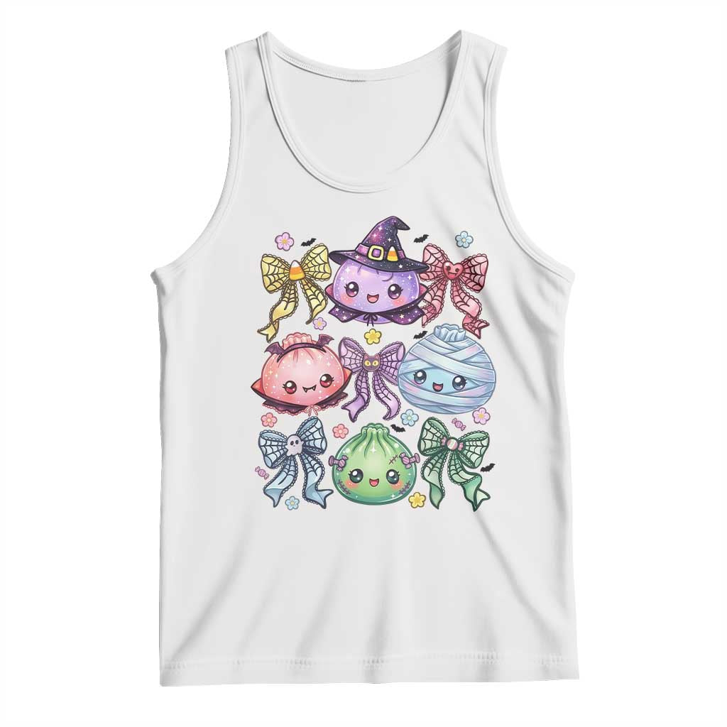 Kawaii Halloween Glitter Dumplings Coquette Bows Graphic Tank Top Cute Spooky Witch Mummy Vampire