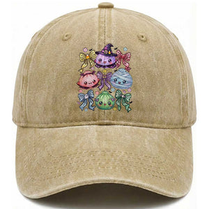 Kawaii Halloween Glitter Dumplings Coquette Bows Graphic Washed Cotton Baseball Cap Cute Spooky Witch Mummy Vampire