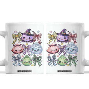 Kawaii Halloween Glitter Dumplings Coquette Bows Graphic Coffee Mug Cute Spooky Witch Mummy Vampire
