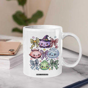 Kawaii Halloween Glitter Dumplings Coquette Bows Graphic Coffee Mug Cute Spooky Witch Mummy Vampire