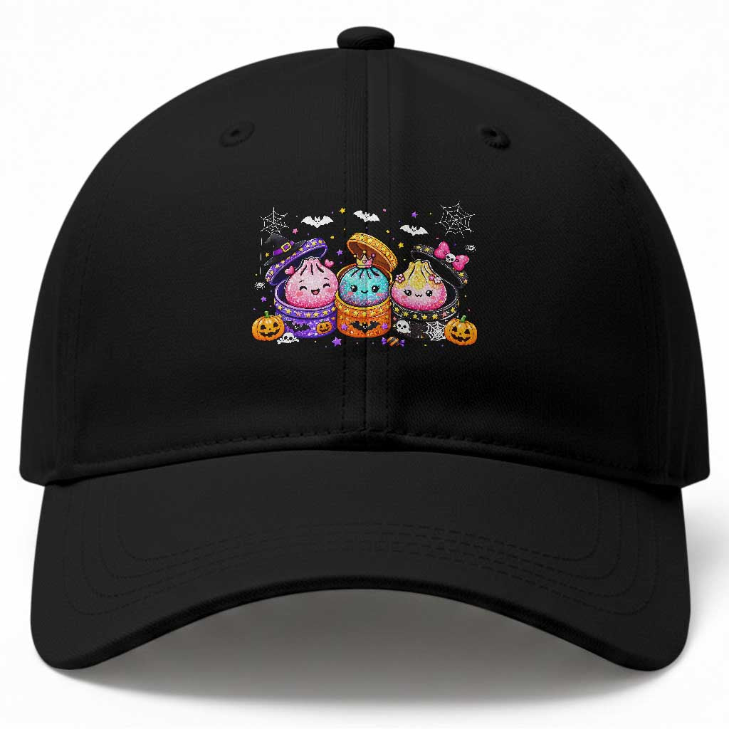Cute Halloween Glitter Dumplings in Spooky Steamers Graphic Baseball Cap Kawaii Pumpkin Bat Witch