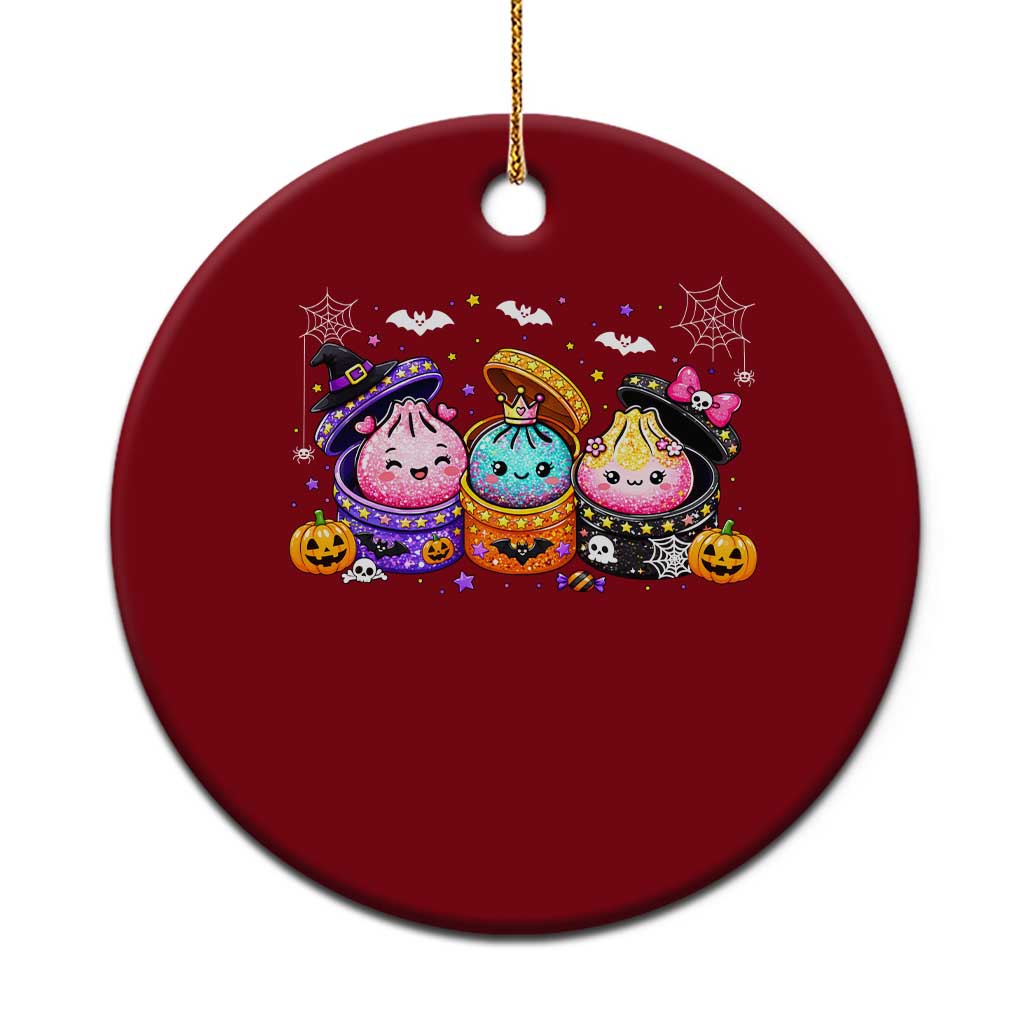 Cute Halloween Glitter Dumplings in Spooky Steamers Graphic Ceramic Ornament Kawaii Pumpkin Bat Witch