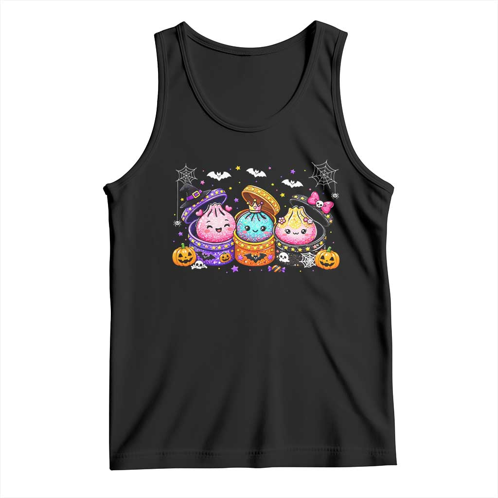 Cute Halloween Glitter Dumplings in Spooky Steamers Graphic Tank Top Kawaii Pumpkin Bat Witch