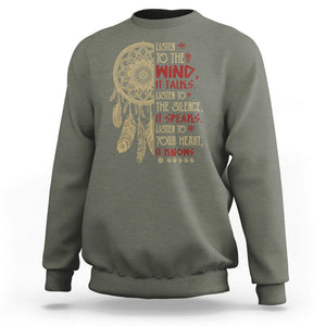 Native American Sweatshirt Dreamcatcher Feather Indigenous American Indian Culture TS02 Military Green Printyourwear