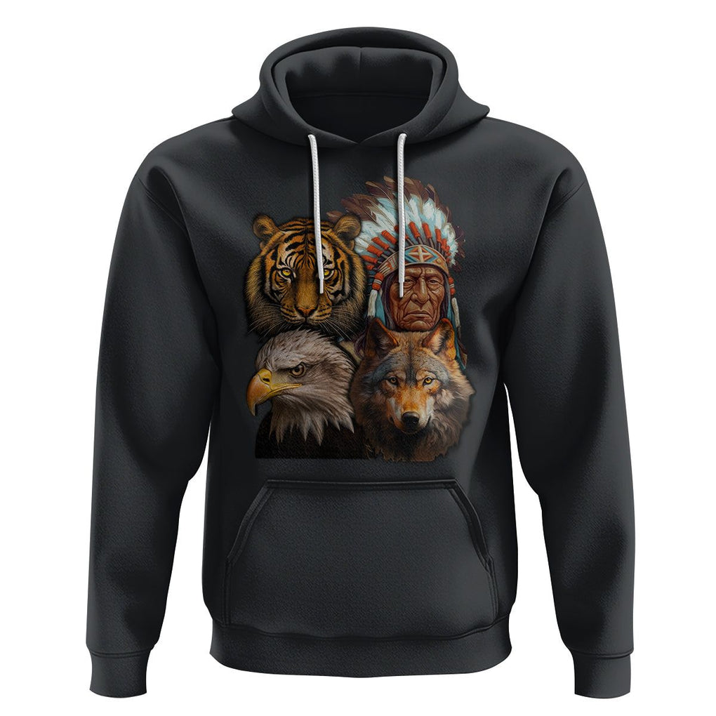 Native American Hoodie Indigenous American Indian Chief With Tiger Wolf American Eagle TS02 Black Printyourwear