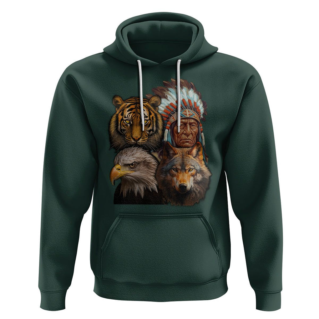 Native American Hoodie Indigenous American Indian Chief With Tiger Wolf American Eagle TS02 Dark Forest Green Printyourwear