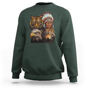 Native American Sweatshirt Indigenous American Indian Chief With Tiger Wolf American Eagle TS02 Dark Forest Green Printyourwear