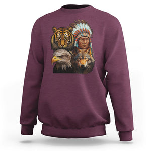 Native American Sweatshirt Indigenous American Indian Chief With Tiger Wolf American Eagle TS02 Maroon Printyourwear