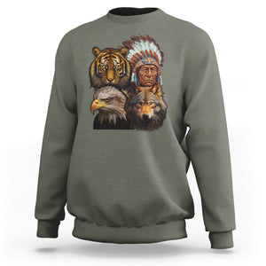 Native American Sweatshirt Indigenous American Indian Chief With Tiger Wolf American Eagle TS02 Military Green Printyourwear