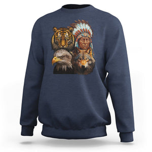 Native American Sweatshirt Indigenous American Indian Chief With Tiger Wolf American Eagle TS02 Navy Printyourwear