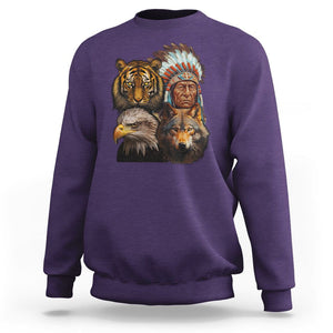 Native American Sweatshirt Indigenous American Indian Chief With Tiger Wolf American Eagle TS02 Purple Printyourwear