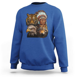 Native American Sweatshirt Indigenous American Indian Chief With Tiger Wolf American Eagle TS02 Royal Blue Printyourwear