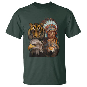 Native American T Shirt Indigenous American Indian Chief With Tiger Wolf American Eagle TS02 Dark Forest Green Printyourwear