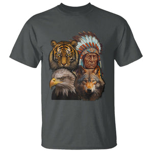 Native American T Shirt Indigenous American Indian Chief With Tiger Wolf American Eagle TS02 Dark Heather Printyourwear