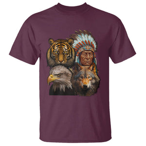 Native American T Shirt Indigenous American Indian Chief With Tiger Wolf American Eagle TS02 Maroon Printyourwear