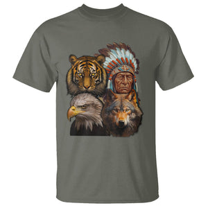 Native American T Shirt Indigenous American Indian Chief With Tiger Wolf American Eagle TS02 Military Green Printyourwear