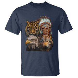 Native American T Shirt Indigenous American Indian Chief With Tiger Wolf American Eagle TS02 Navy Printyourwear