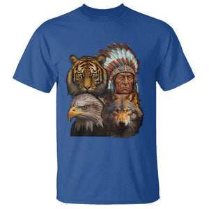 Native American T Shirt Indigenous American Indian Chief With Tiger Wolf American Eagle TS02 Royal Blue Printyourwear