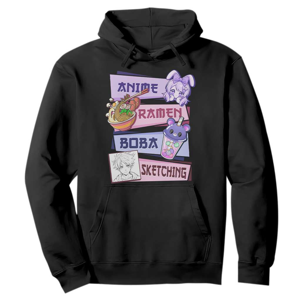 Anime Ramen Boba Sketching Hoodie Kawaii Girl Bubble Tea Otaku Manga Lover Japanese Pop Culture TS02 Black Print Your Wear