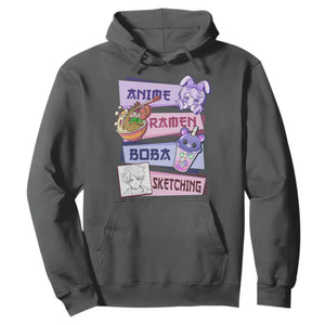 Anime Ramen Boba Sketching Hoodie Kawaii Girl Bubble Tea Otaku Manga Lover Japanese Pop Culture TS02 Dark Heather Print Your Wear