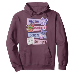 Anime Ramen Boba Sketching Hoodie Kawaii Girl Bubble Tea Otaku Manga Lover Japanese Pop Culture TS02 Maroon Print Your Wear