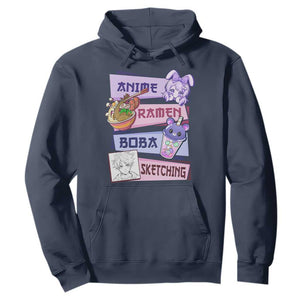 Anime Ramen Boba Sketching Hoodie Kawaii Girl Bubble Tea Otaku Manga Lover Japanese Pop Culture TS02 Navy Print Your Wear