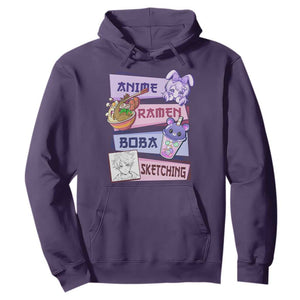 Anime Ramen Boba Sketching Hoodie Kawaii Girl Bubble Tea Otaku Manga Lover Japanese Pop Culture TS02 Purple Print Your Wear