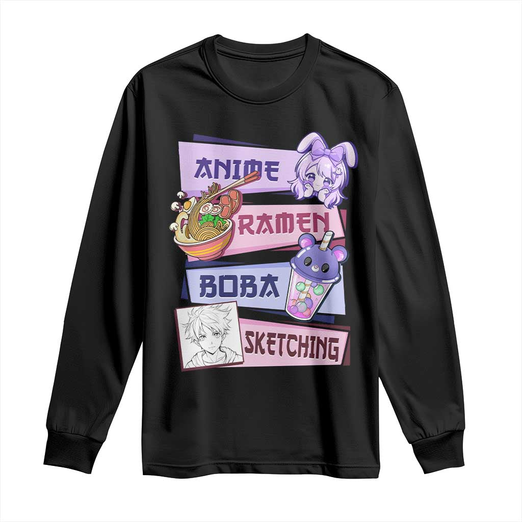 Anime Ramen Boba Sketching Long Sleeve Shirt Kawaii Girl Bubble Tea Otaku Manga Lover Japanese Pop Culture TS02 Black Print Your Wear