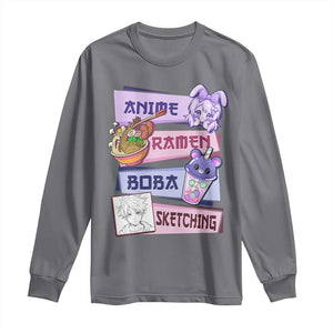 Anime Ramen Boba Sketching Long Sleeve Shirt Kawaii Girl Bubble Tea Otaku Manga Lover Japanese Pop Culture TS02 Charcoal Print Your Wear