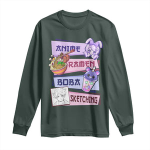 Anime Ramen Boba Sketching Long Sleeve Shirt Kawaii Girl Bubble Tea Otaku Manga Lover Japanese Pop Culture TS02 Dark Forest Green Print Your Wear