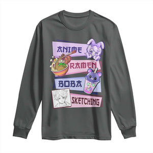 Anime Ramen Boba Sketching Long Sleeve Shirt Kawaii Girl Bubble Tea Otaku Manga Lover Japanese Pop Culture TS02 Dark Heather Print Your Wear