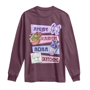 Anime Ramen Boba Sketching Long Sleeve Shirt Kawaii Girl Bubble Tea Otaku Manga Lover Japanese Pop Culture TS02 Maroon Print Your Wear