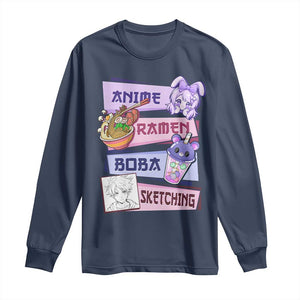 Anime Ramen Boba Sketching Long Sleeve Shirt Kawaii Girl Bubble Tea Otaku Manga Lover Japanese Pop Culture TS02 Navy Print Your Wear