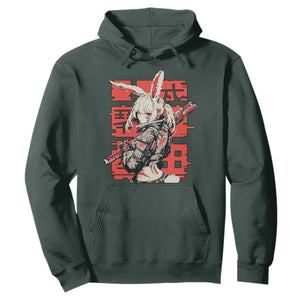 Anime Manga Cyberpunk Hoodie Techwear Harajuku Style Bunny Girl TS02 Dark Forest Green Print Your Wear