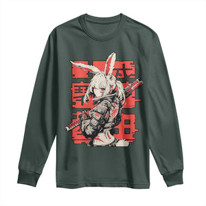 Anime Manga Cyberpunk Long Sleeve Shirt Techwear Harajuku Style Bunny Girl TS02 Dark Forest Green Print Your Wear