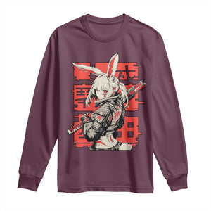 Anime Manga Cyberpunk Long Sleeve Shirt Techwear Harajuku Style Bunny Girl TS02 Maroon Print Your Wear