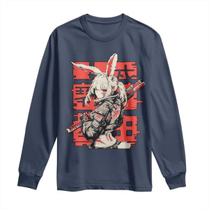 Anime Manga Cyberpunk Long Sleeve Shirt Techwear Harajuku Style Bunny Girl TS02 Navy Print Your Wear