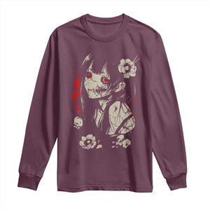 Horror Anime Manga Long Sleeve Shirt Japanese Creepy Kawaii Goth Otaku TS02 Maroon Print Your Wear