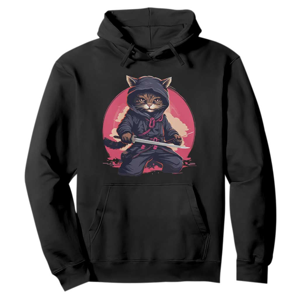 Japanese Ninja Cat Hoodie Ancient Japan Warrior Samurai Tattoo Kawaii Vintage TS02 Black Print Your Wear