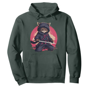 Japanese Ninja Cat Hoodie Ancient Japan Warrior Samurai Tattoo Kawaii Vintage TS02 Dark Forest Green Print Your Wear